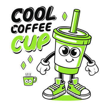 Minimal Coffee Mascot Character &ndash; Flat Vector T-Shirt Illustration