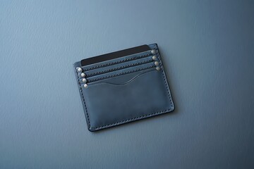 Slim black leather cardholder wallet with silver stitching details