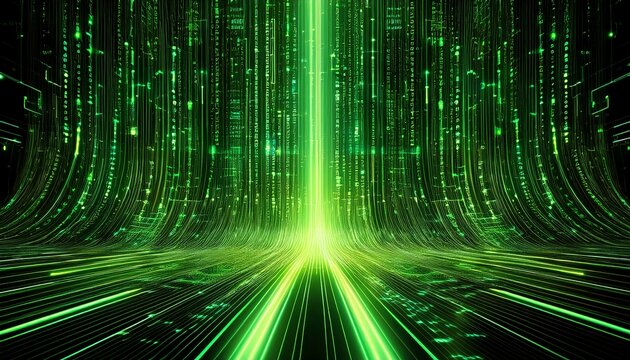 green binary code data stream