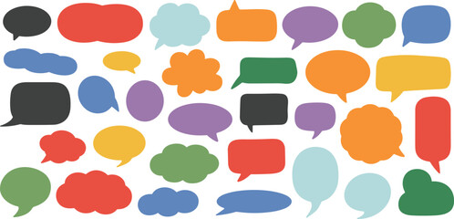 Colorful speech bubbles collection, chat message icons, communication balloons, dialogue clouds, vector illustration set for social media, comic, web design.