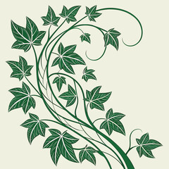 Green Ivy Leaves on Cream Background vine