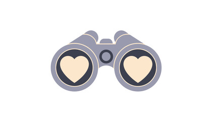Stylized binoculars with heart-shaped lenses representing love for exploration and discovery