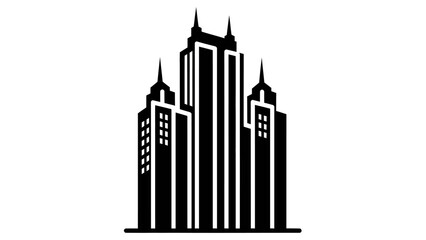 Obraz premium Stylized black and white illustration of a modern skyscraper complex with sharp spires and