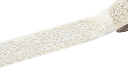 Cream lace ribbon with floral pattern on black background off-white