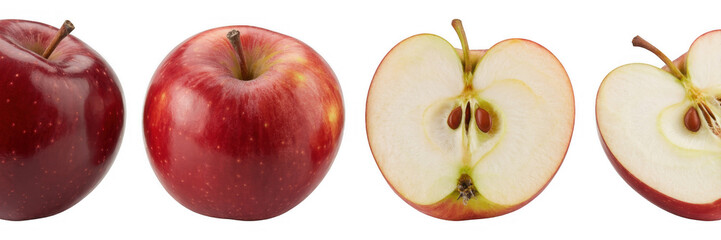 Red apples and sliced apples fruit healthy isolated on a transparent background