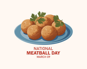 National Meatball Day vector. Meatballs with parsley on a plate icon vector. Meatball Day Poster, March 9. Important day