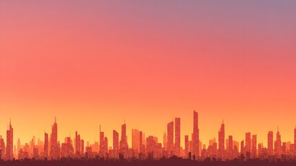 Fototapeta premium Vibrant Sunset Over a Stylized Cityscape Silhouette.