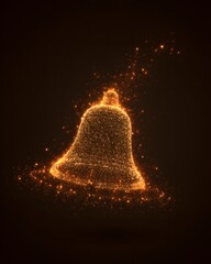 Futuristic Christmas bell icon formed from glowing particles and elegant holiday lighting