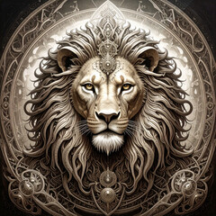 Majestic lion head sculpted in 3d on black background