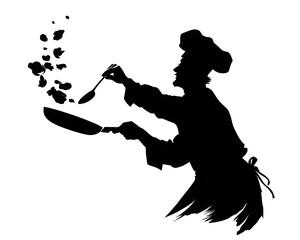 Chef Cooking Food in Pan Silhouette