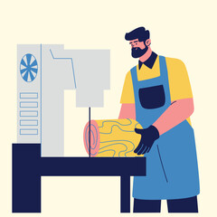 factory worker wood process illustration