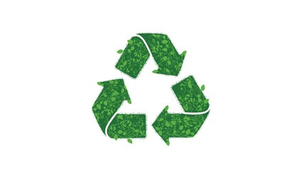 Obraz premium Eco friendly recycling symbol composed of lush green leaves and foliage represents environmental sustainability and a circular economy.