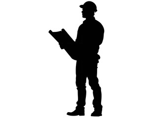 Man Reading Document Silhouette or enginer reading a chart at a construction area