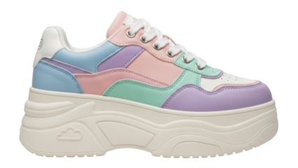 Pastel color block chunky platform sneakers with white laces shoe footwear