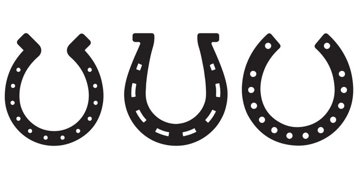 Horseshoe Icon Vector Set: Lucky Horse Shoe Silhouette and Outline Signs. Minimal Line Art Isolated for Equestrian
 and Western Design.