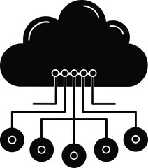 Cloud computing data flow silhouette vector illustration.