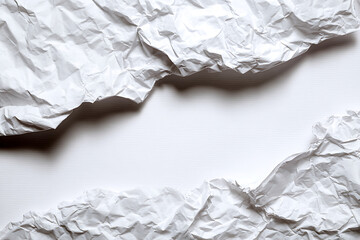 Obraz premium Top View of White Crumpled Paper Texture Background - Abstract Wrinkled Paper Surface for Overlay and Graphic Design