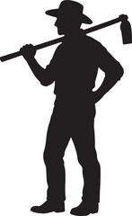 Silhouette of a hardworking farmer carrying a hoe over his shoulder