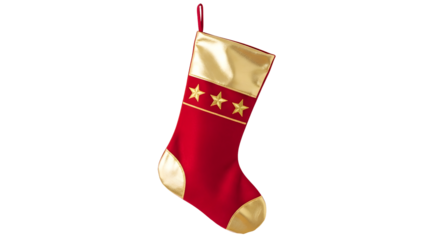 Christmas stocking hanging with red and gold design