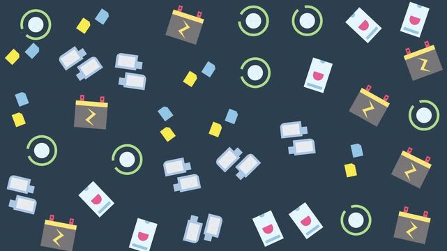 Seamless Pattern Design Featuring Clocks, Coffee Cups, and Stationery Items on Dark Background for Graphic and Lifestyle Use