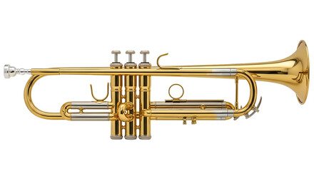 Brass trumpet instrument with valves and bell