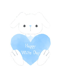 ホワイトデー　水色のハートを持った兎のイラスト