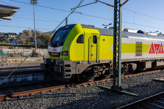 Pontevedra, spain 12 12 2025 stadler locomotive in service at railway station