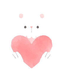 ピンク色のハートを持った熊のイラスト