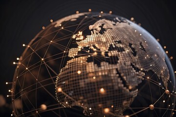 Global network connections on a digital earth map at night