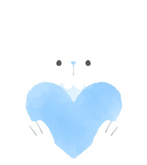 水色のハートを持った猫のイラスト