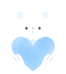 水色のハートを持った鼠のイラスト
