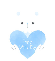 ホワイトデー　水色のハートを持った熊のイラスト