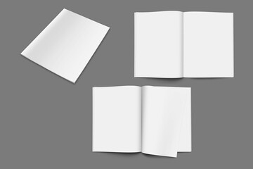 Premium open and closed blank brochures mockup isolated on  background, top view. Mock up for design.3d rendering