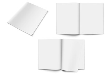 Premium open and closed blank brochures mockup isolated on  background, top view. Mock up for design.3d rendering