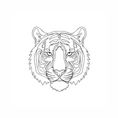 Tiger head line art illustration, majestic wild cat portrait vector outline for coloring page and tattoo design
