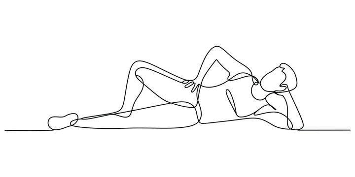 One line drawing of person lying down relaxing on side