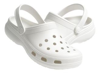 White rubber clogs featuring ventilation holes and an adjustable heel strap.