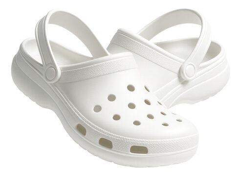 White rubber clogs featuring ventilation holes and an adjustable heel strap.