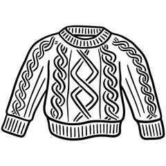 crochet sweater or pullover with cable knit pattern for cozy vibe line outline doodle hand-drawn