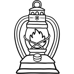 red oil hurricane lantern or lamp which vintage and antique with flame line outline doodle hand-drawn