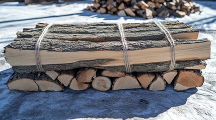Neatly stacked bundles of dried firewood prepared for heating