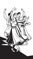 Obraz premium Group of dancers in traditional attire performing a coordinated cultural dance.