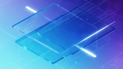 Futuristic abstract background with layers of transparent blue glass shapes. dynamic digital concept with glowing light and clean geometric design for technology