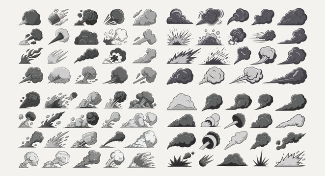 A comprehensive collection of cartoon smoke, dust, and explosion effects for game and animation design