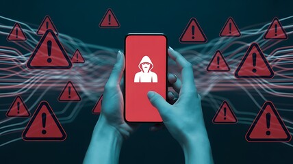 Cyber security risk and mobile data protection alert concept
