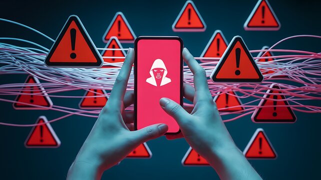 Cyber security risk and mobile data protection alert concept
 - Powered by Adobe