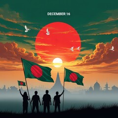 Bangladesh Victory Day December 16 Celebration Background with National Flag and Martyrs' Memorial