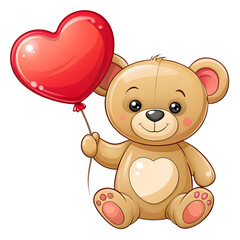 Obraz premium Cute Teddy Bear with Red Heart Balloon Illustration
