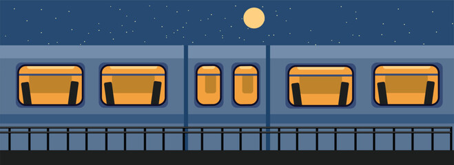 Night Train Journey Under the Moonlight. Night subway train. Public transportation. Passenger seat locomotive. © Hayclaw Here