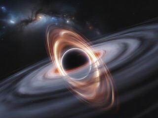 A striking illustration of a supermassive black hole with a glowing accretion disk
